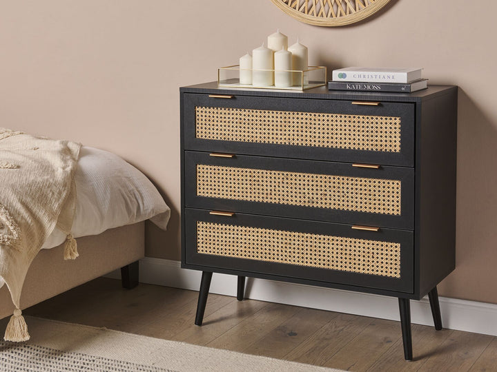 Opoco Rattan 3 Drawer Chest Black