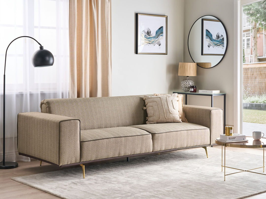 Oselo 3 Seater Linen Sofa Light Brown