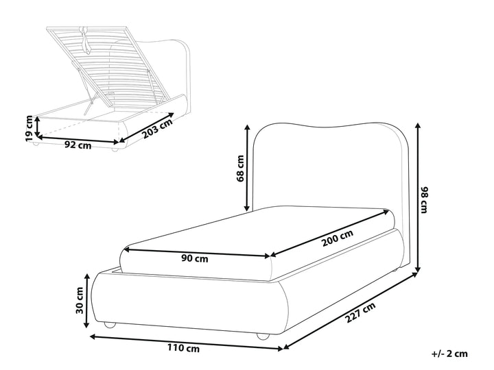 Ottoman Bed Boucle  90 x 200 cm (EU Single) Off-White Kyara