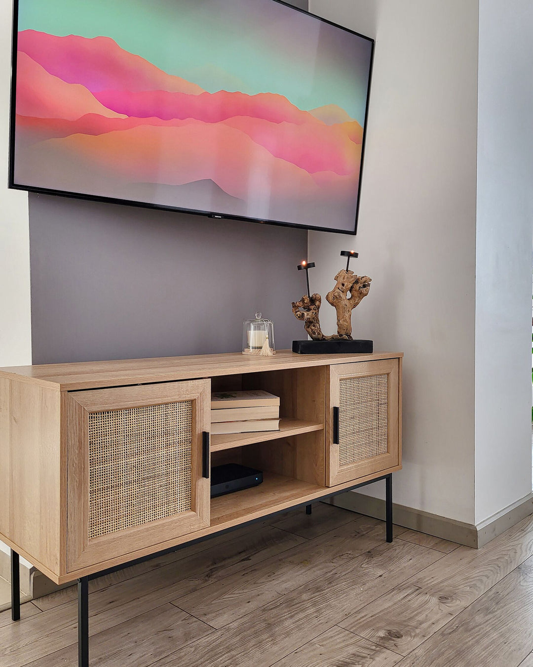 TV Stand Rattan Light Brown Warren