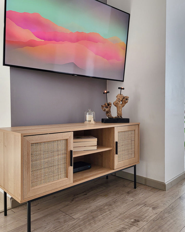 TV Stand Rattan Light Brown Warren