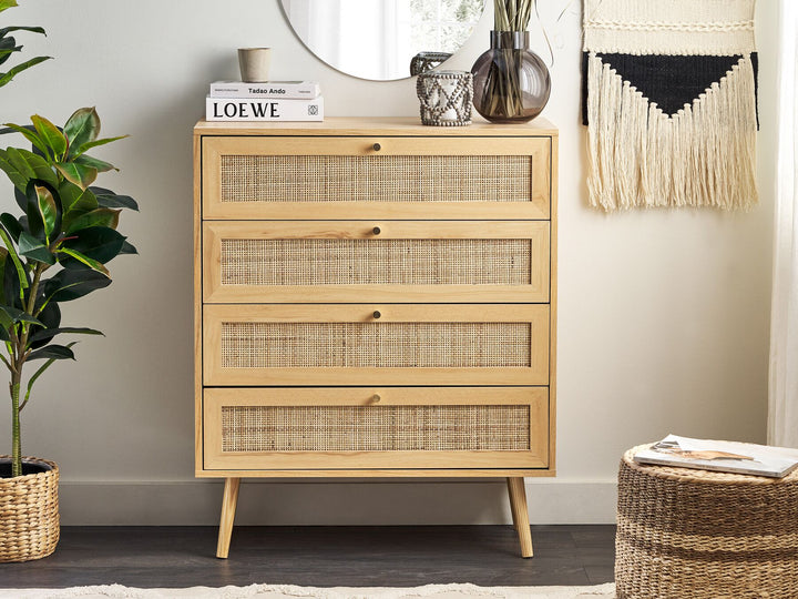 4 Drawer Chest Rattan Light Brown PEROTE