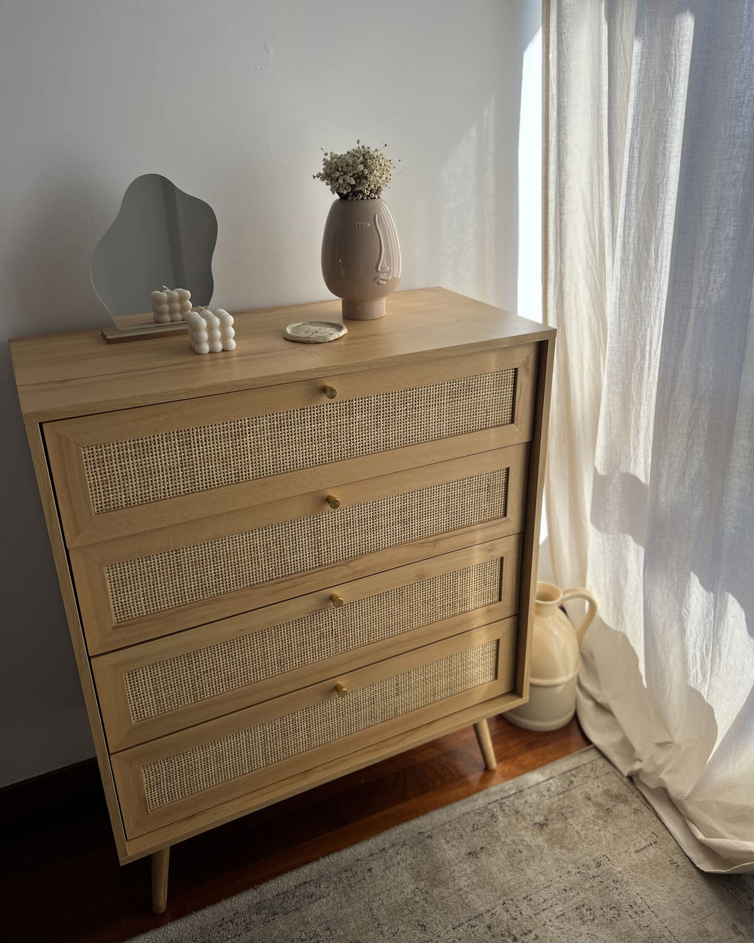 4 Drawer Chest Rattan Light Brown Caistor