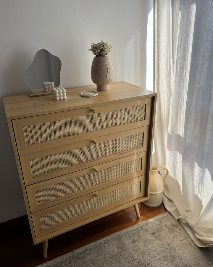 4 Drawer Chest Rattan Light Brown Caistor