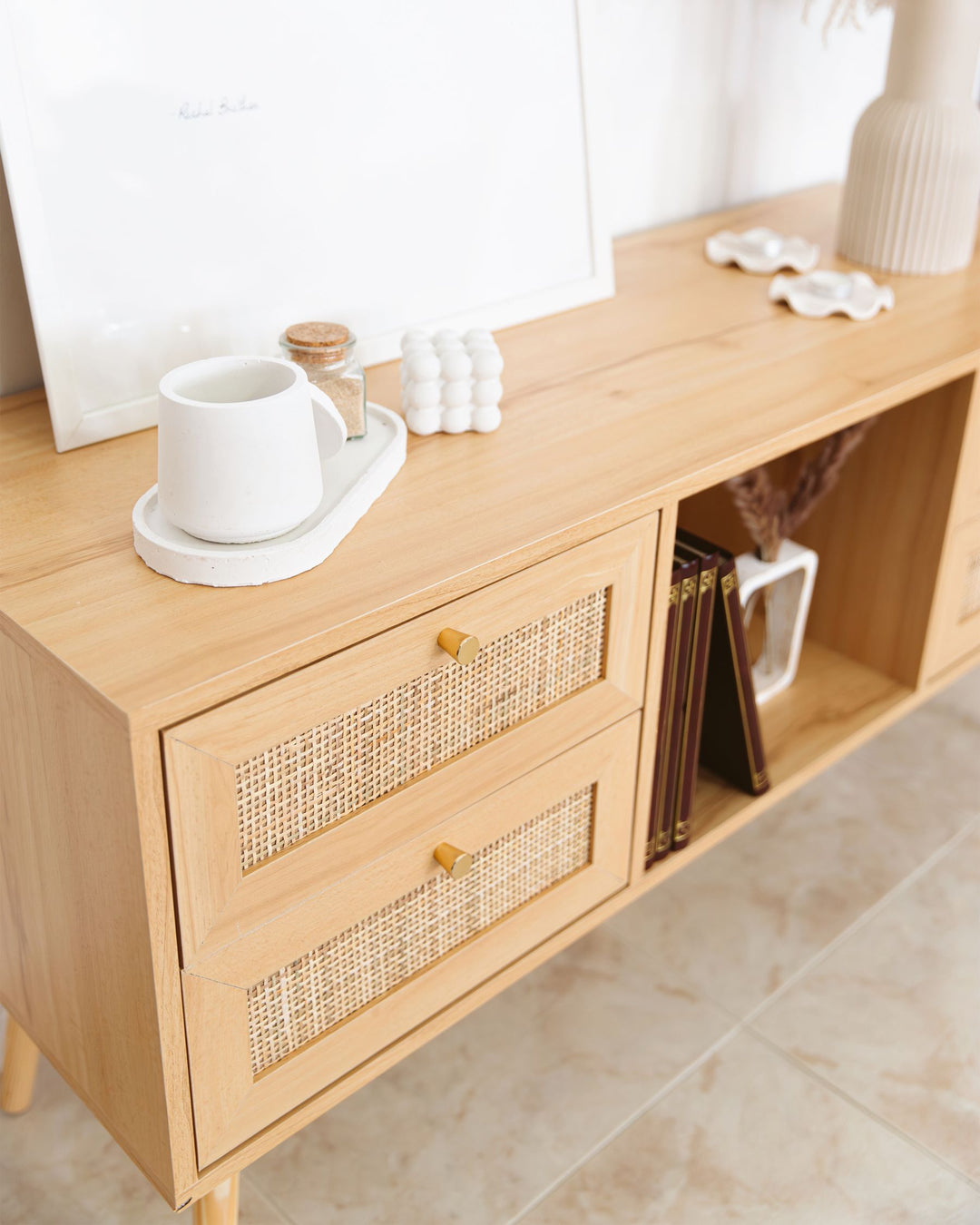TV Stand Rattan Light Brown Caistor
