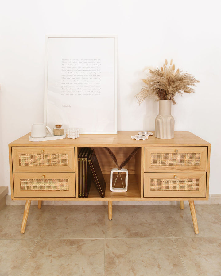 TV Stand Rattan Light Brown Caistor