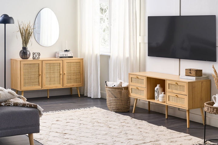 TV Stand Rattan Light Brown Caistor