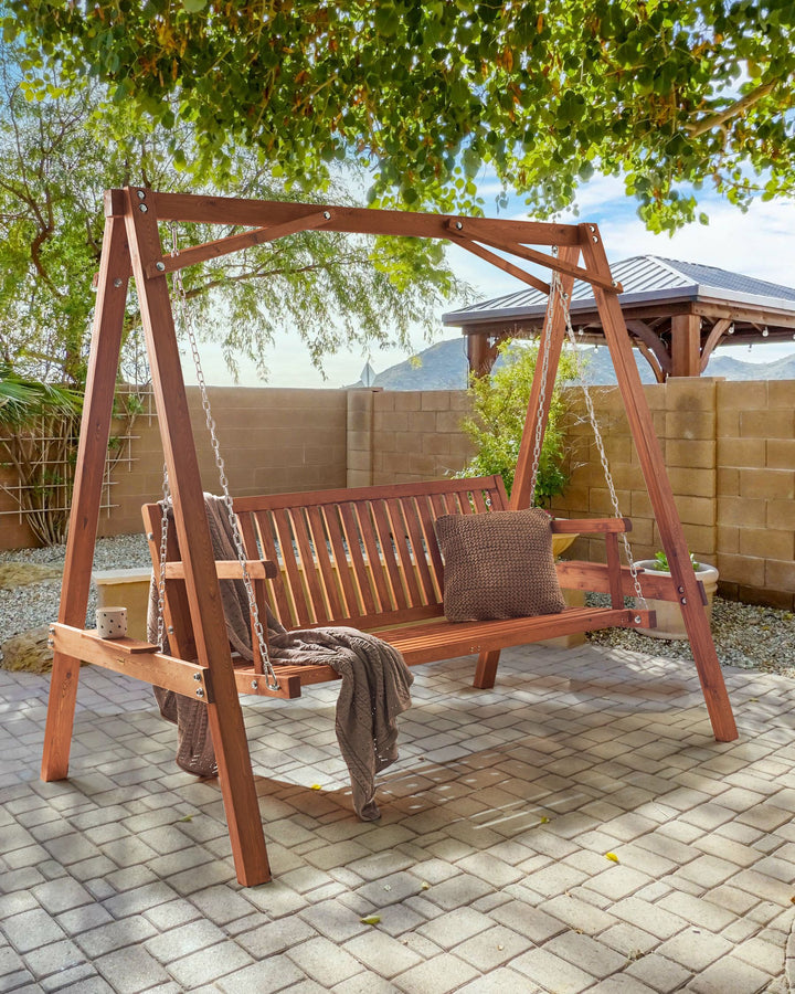 06/11/2025 Ficarella Patio Swing Larch Wood Brown