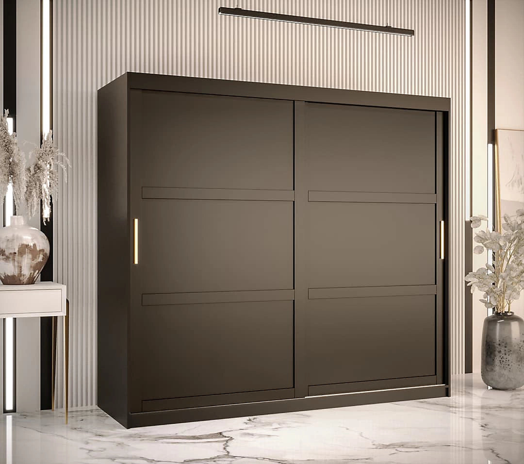 Ramiro I Contemporary 2 Sliding Door Wardrobe 9 Shelves 2 Rails Black Matt
