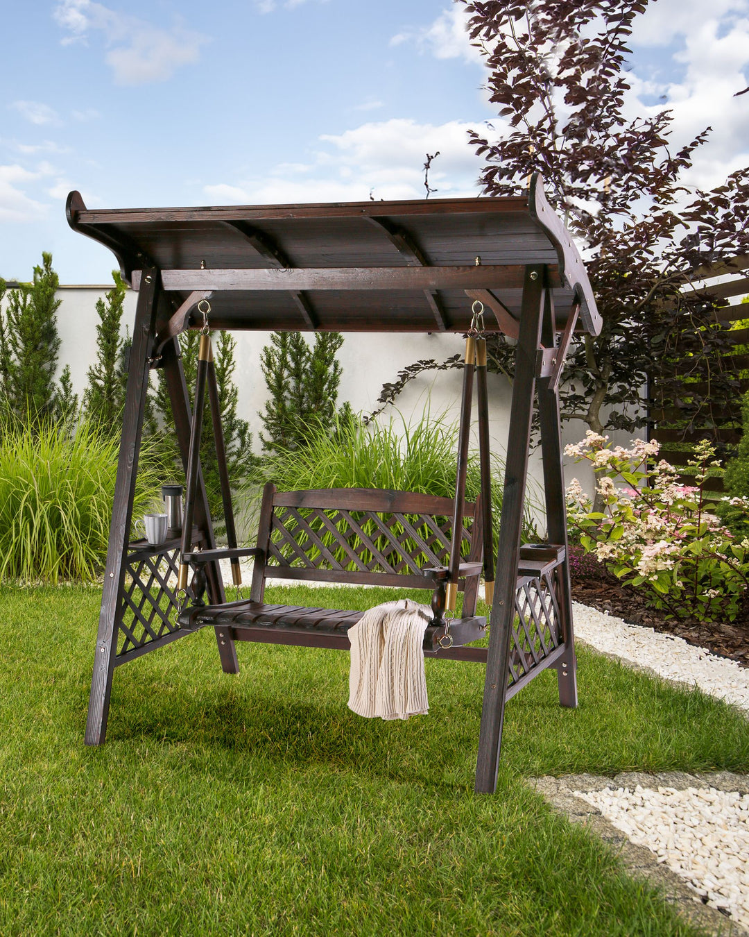 10/10/2025 Senarica Patio Swing Wood Dark Brown