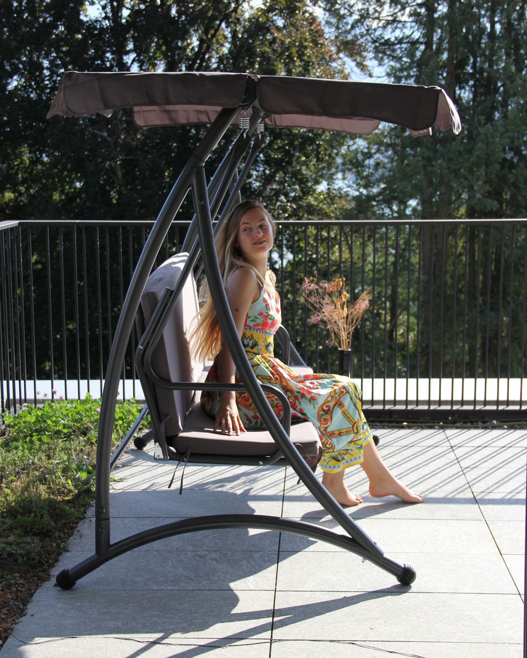 Temple Patio Swing Metal Dark Grey