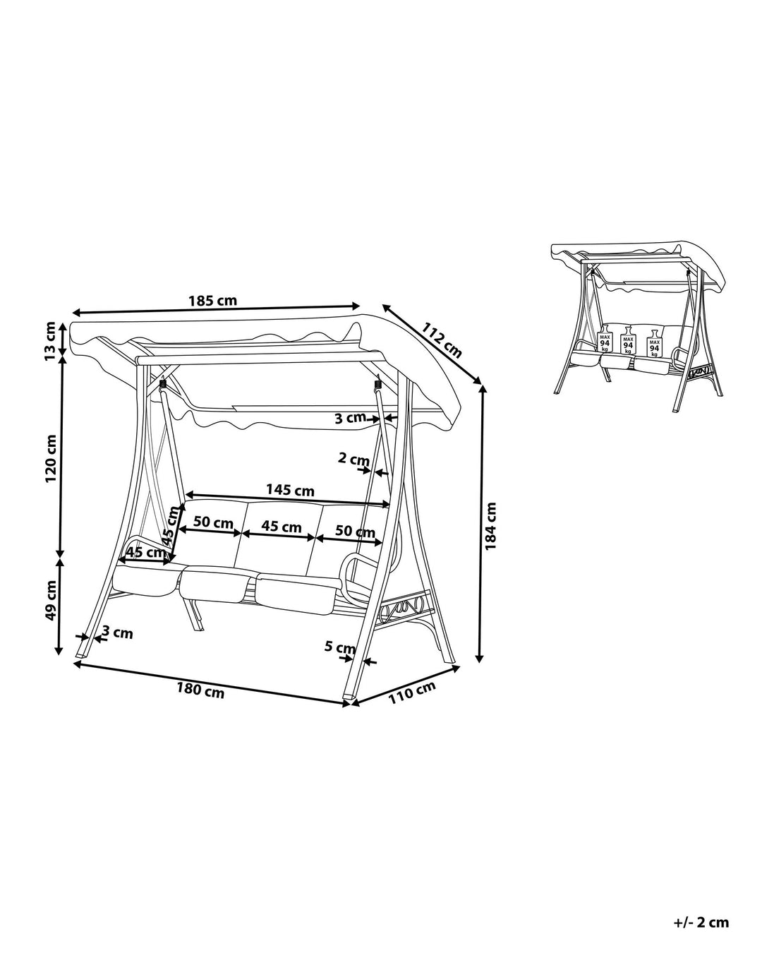 Gabro Patio Swing Metal Dark Grey
