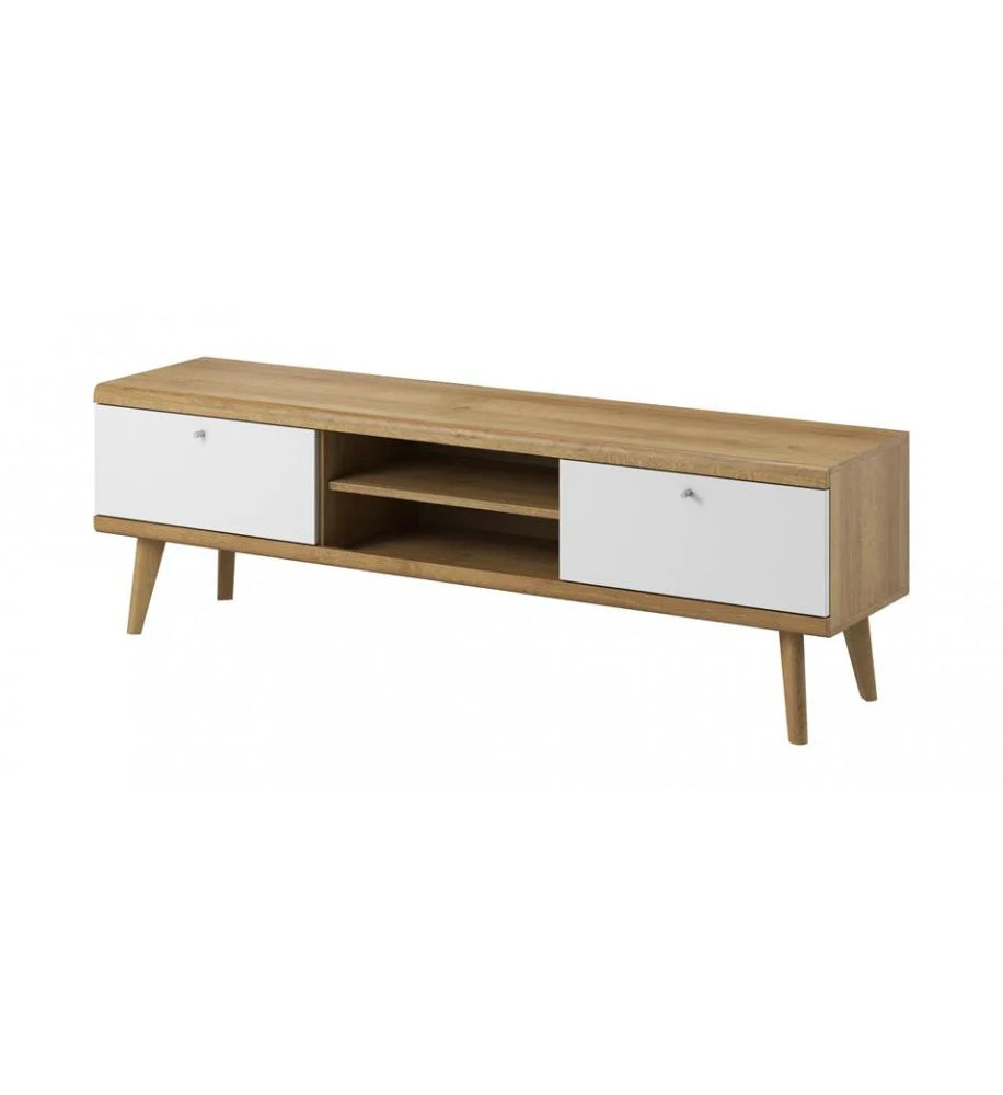 Elegant Primo Large TV Cabinet H500mm W1600mm D400mm in White and Oak Riviera - Spacious Entertainment Storage