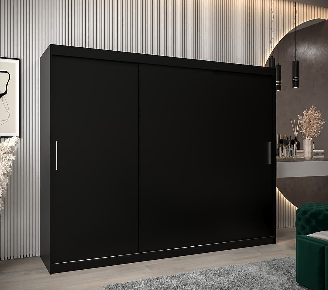 Tokyo Contemporary 3 Sliding Door Wardrobe 9 Shelves 2 Rails Black Matt