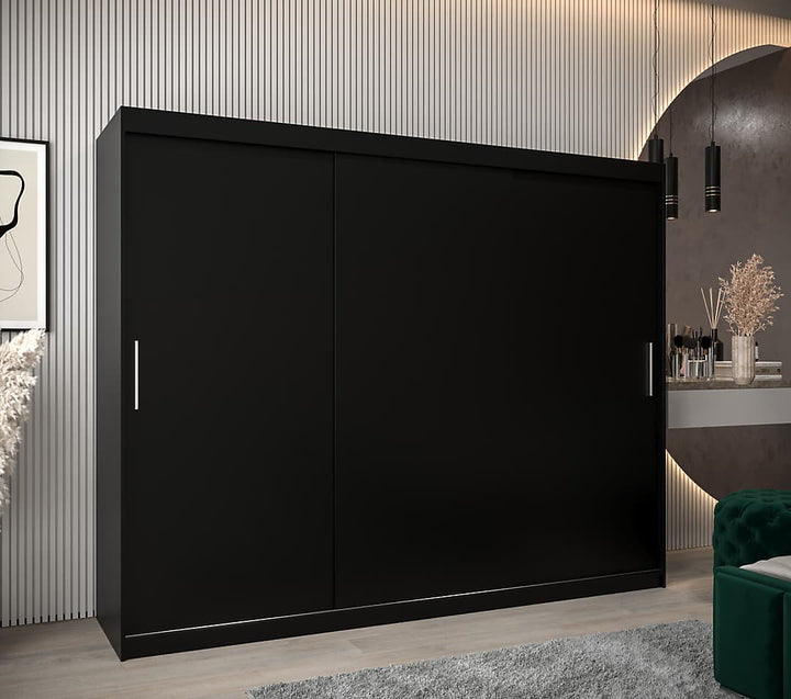 Tokyo Contemporary 3 Sliding Door Wardrobe 9 Shelves 2 Rails Black Matt