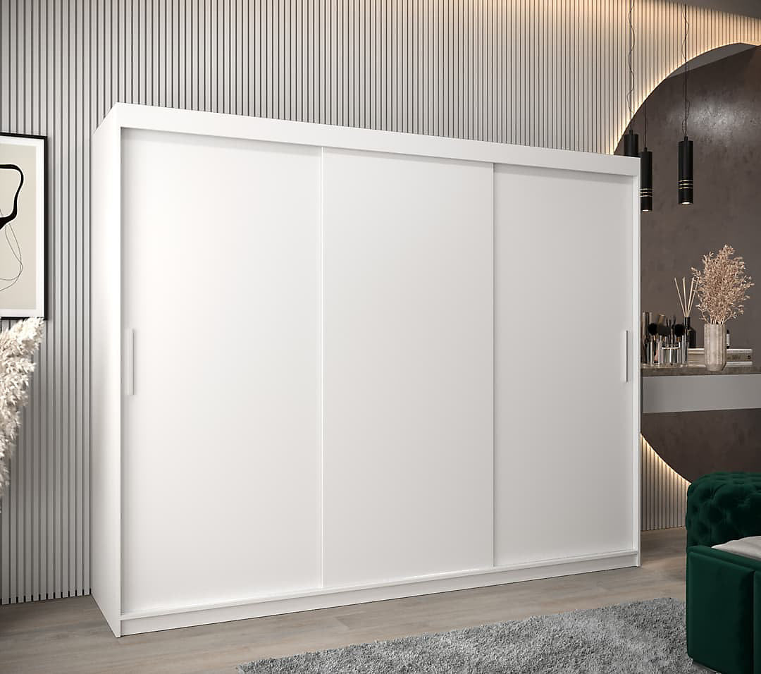 Tokyo Contemporary 3 Sliding Door Wardrobe 9 Shelves 2 Rails White Matt