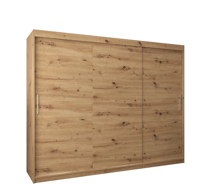 Tokyo Contemporary 3 Sliding Door Wardrobe 9 Shelves 2 Rails Oak Artisan Effect