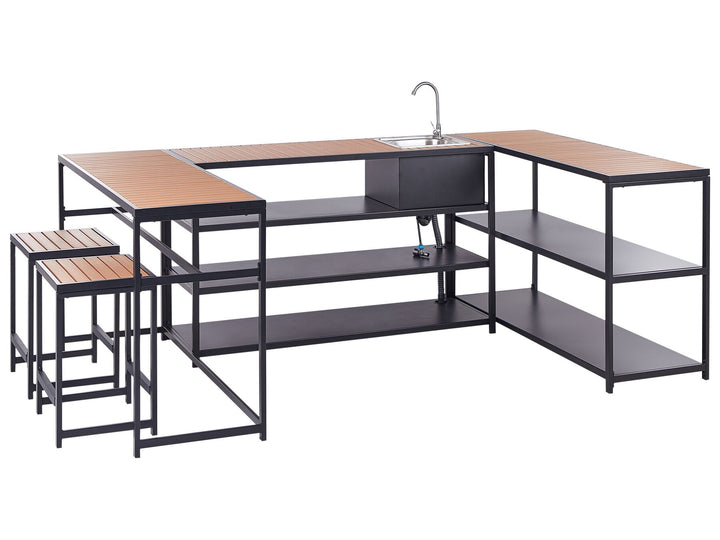 Avetrana Outdoor Kitchen Set with Bar Table and Sink Black and Light Wood