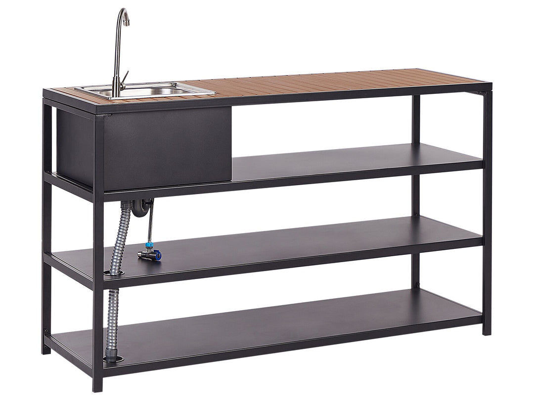 Avetrana Outdoor Kitchen Set with Bar Table and Sink Black and Light Wood