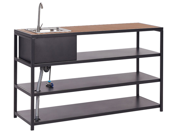 Avetrana Outdoor Kitchen Set with Bar Table and Sink Black and Light Wood