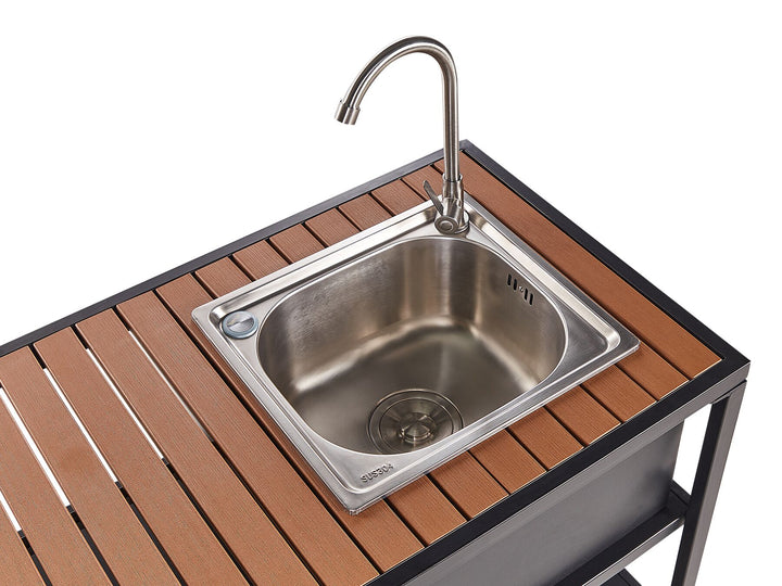 Avetrana Outdoor Kitchen Set with Bar Table and Sink Black and Light Wood