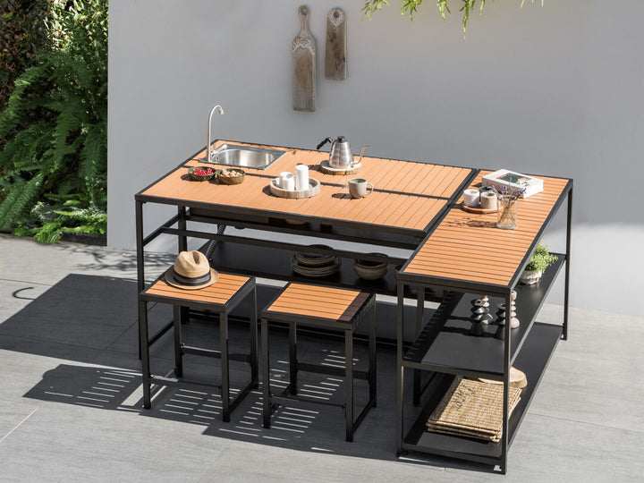 Avetrana Outdoor Kitchen Set with Bar Table and Sink Black and Light Wood