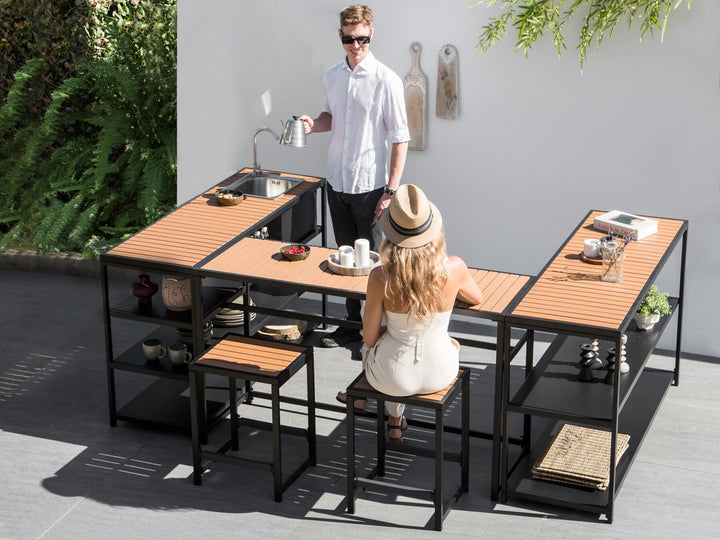 Avetrana Outdoor Kitchen Set with Bar Table and Sink Black and Light Wood