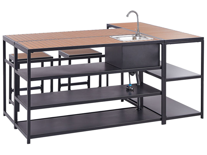 Avetrana Outdoor Kitchen Set with Bar Table and Sink Black and Light Wood