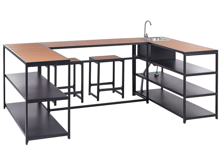 Avetrana Outdoor Kitchen Set with Bar Table and Sink Black and Light Wood