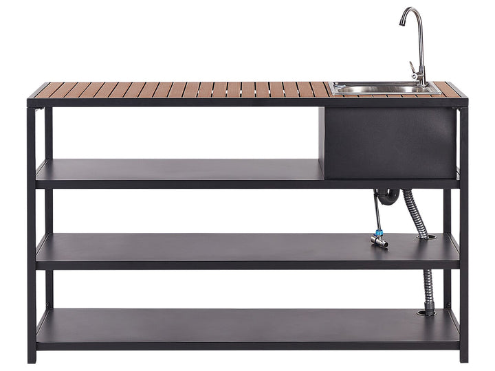 Avetrana Outdoor Kitchen Set with Bar Table and Sink Black and Light Wood