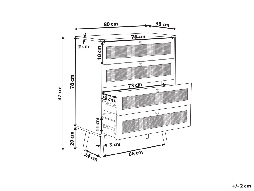 Carlton Rattan 4 Drawer Chest Light Wood