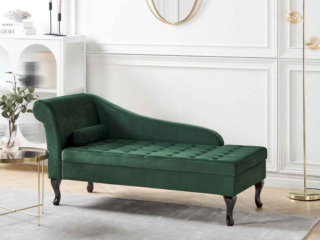 Pessac Left Hand Velvet Chaise Lounge with Storage Dark Green