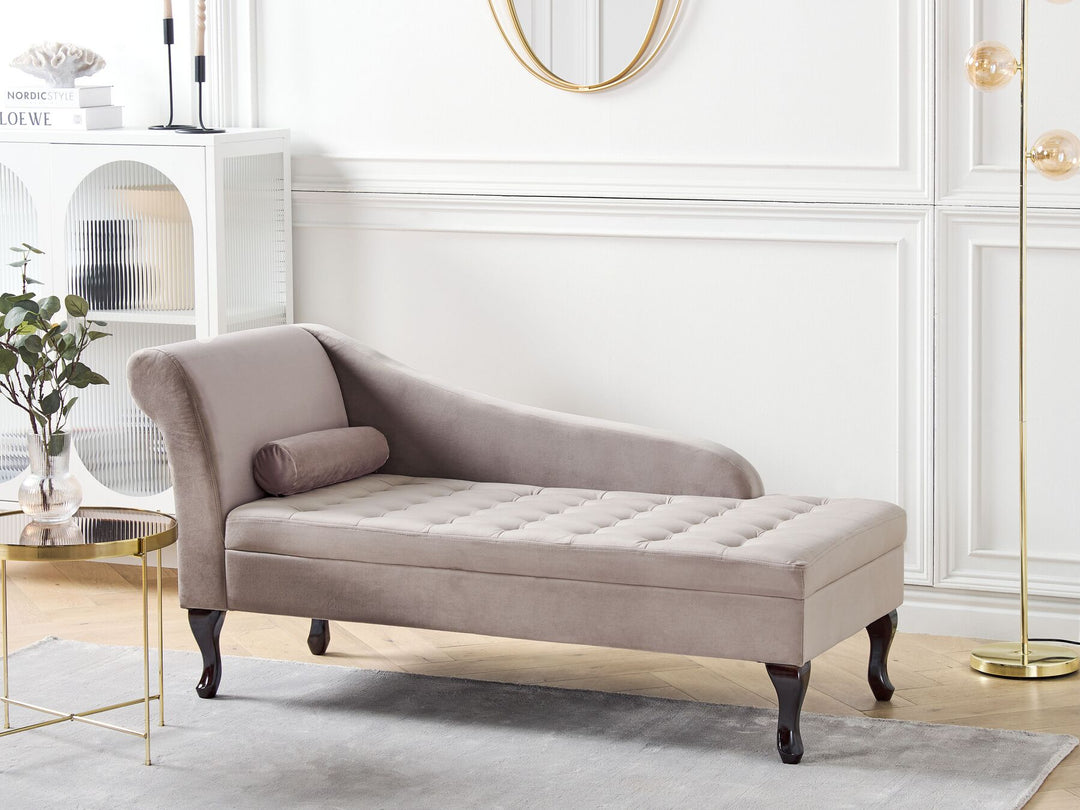 Pessac Left Hand Velvet Chaise Lounge with Storage Taupe