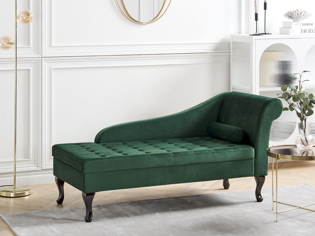 Pessac Right Hand Velvet Chaise Lounge with Storage Dark Green