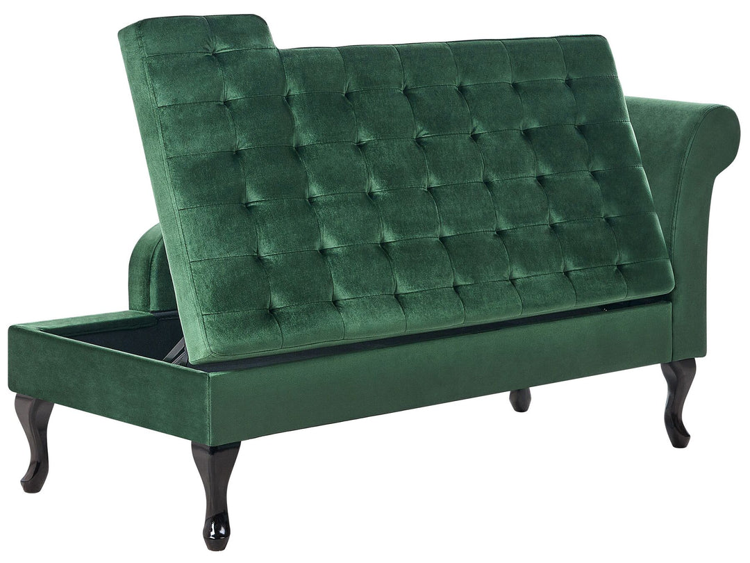 Pessac Right Hand Velvet Chaise Lounge with Storage Dark Green