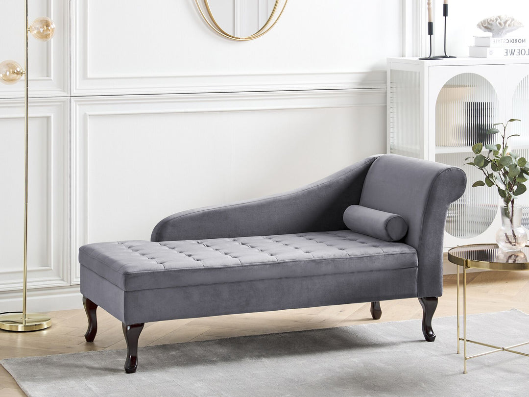 Pessac Right Hand Velvet Chaise Lounge with Storage Dark Grey