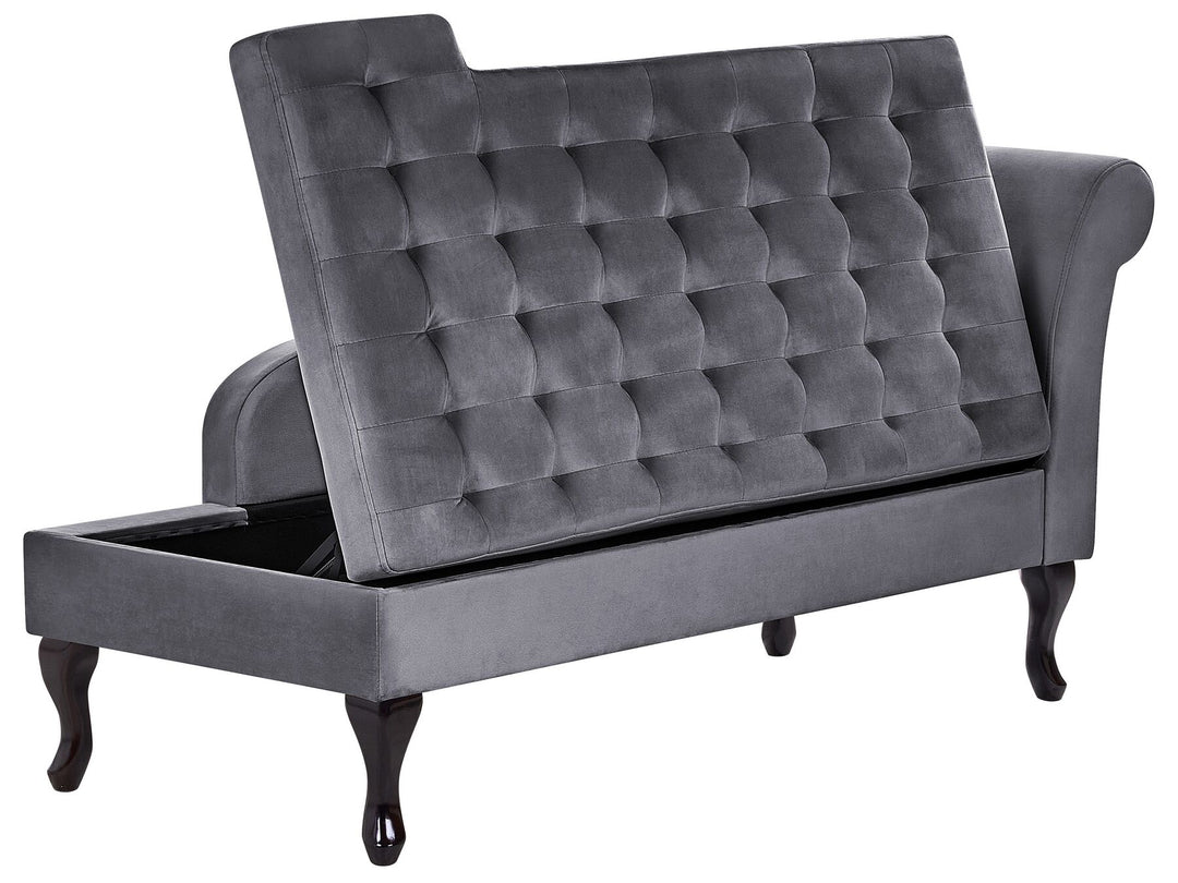 Pessac Right Hand Velvet Chaise Lounge with Storage Dark Grey