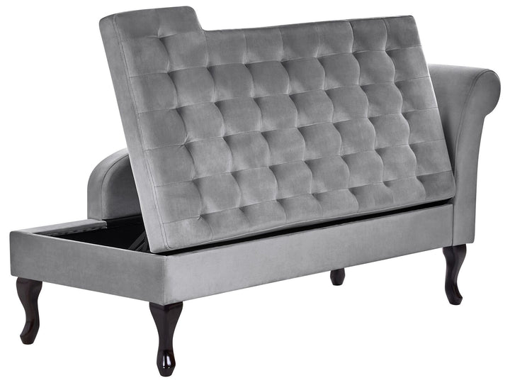 Pessac Right Hand Velvet Chaise Lounge with Storage Light Grey