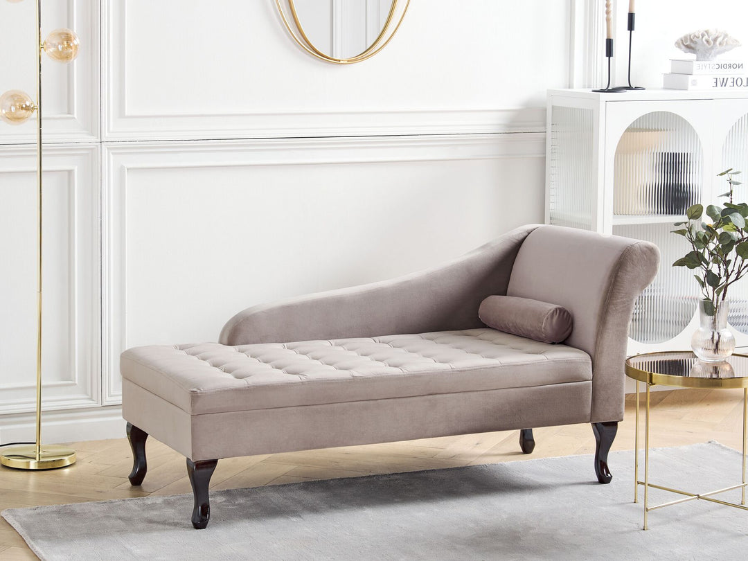 Pessac Right Hand Velvet Chaise Lounge with Storage Taupe