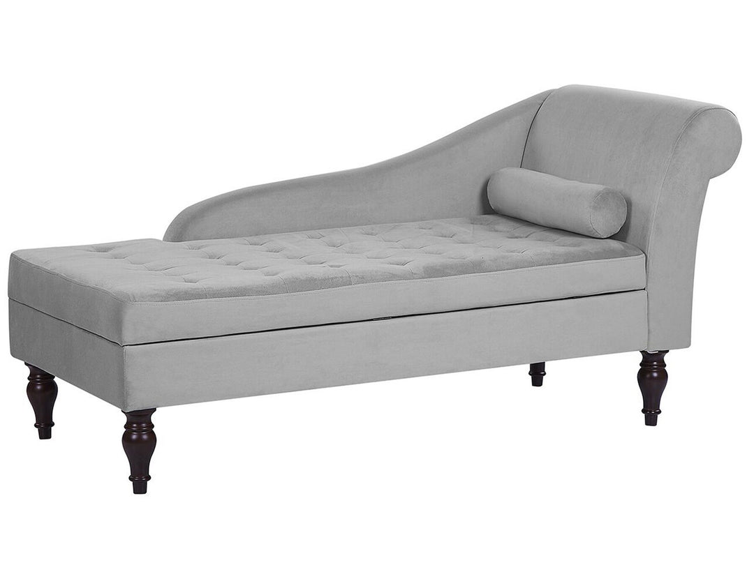 Pessac Velvet Chaise Lounge with Storage Light Grey