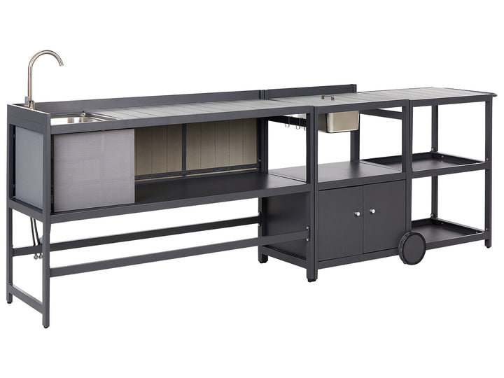 Ortisei 3 Piece Outdoor Kitchen Island with Trolley and Cabinet Set with Sink Grey