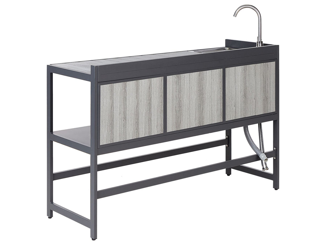 Ortisei 3 Piece Outdoor Kitchen Island with Trolley and Cabinet Set with Sink Grey