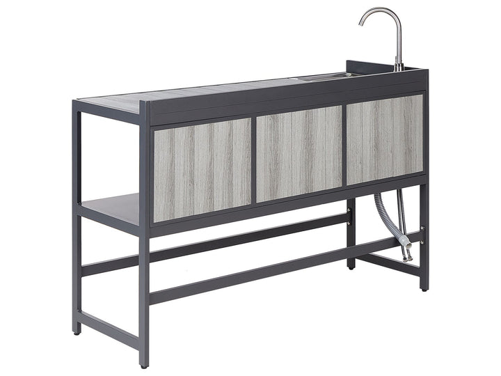 Ortisei 3 Piece Outdoor Kitchen Island with Trolley and Cabinet Set with Sink Grey