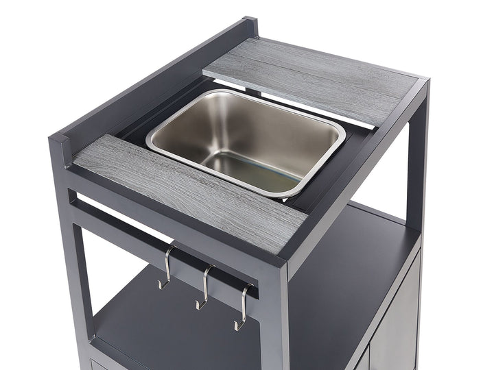 Ortisei 3 Piece Outdoor Kitchen Island with Trolley and Cabinet Set with Sink Grey