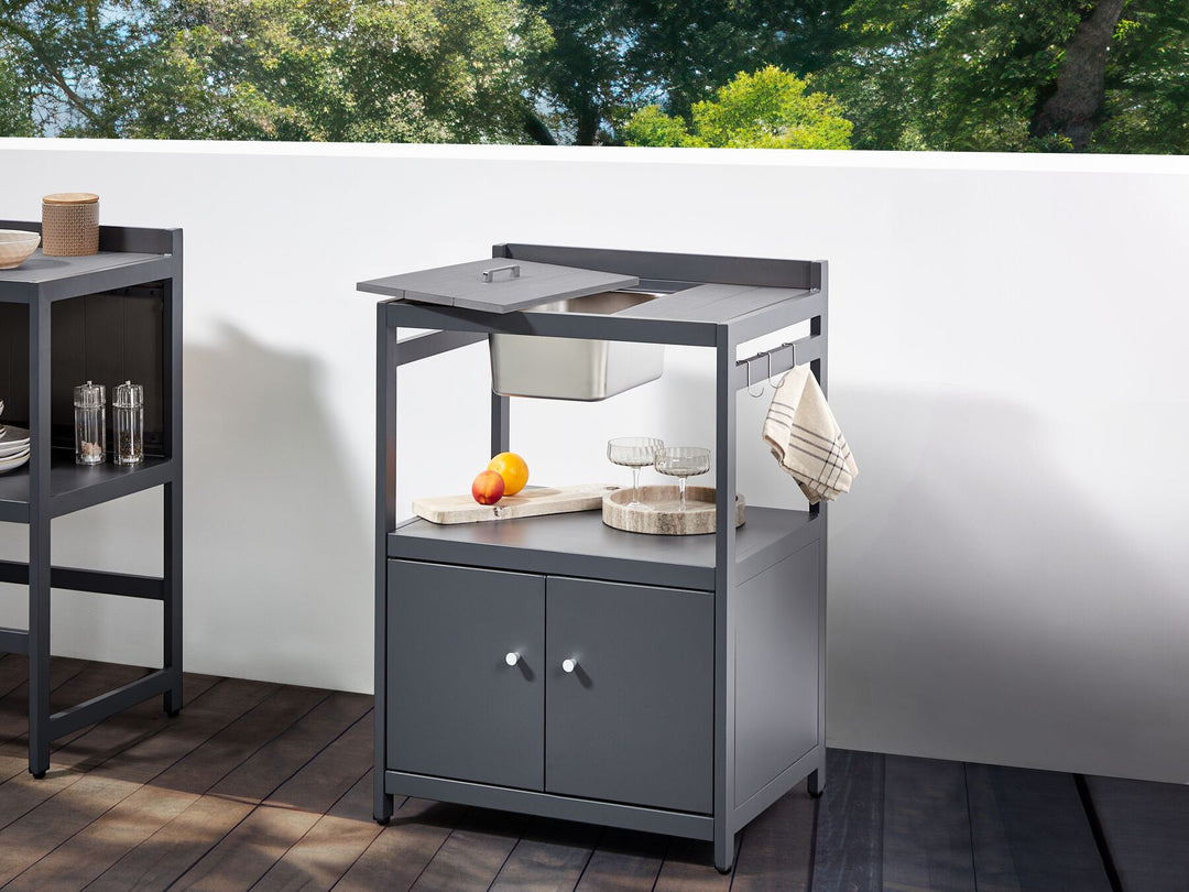 Ortisei 3 Piece Outdoor Kitchen Island with Trolley and Cabinet Set with Sink Grey