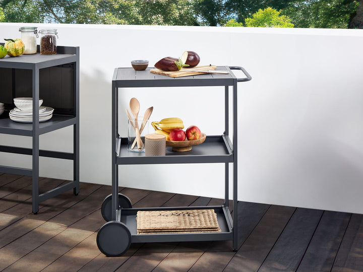 Ortisei 3 Piece Outdoor Kitchen Island with Trolley and Cabinet Set with Sink Grey