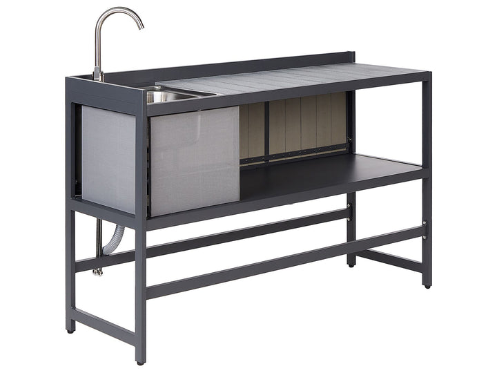 Ortisei 3 Piece Outdoor Kitchen Island with Trolley and Cabinet Set with Sink Grey