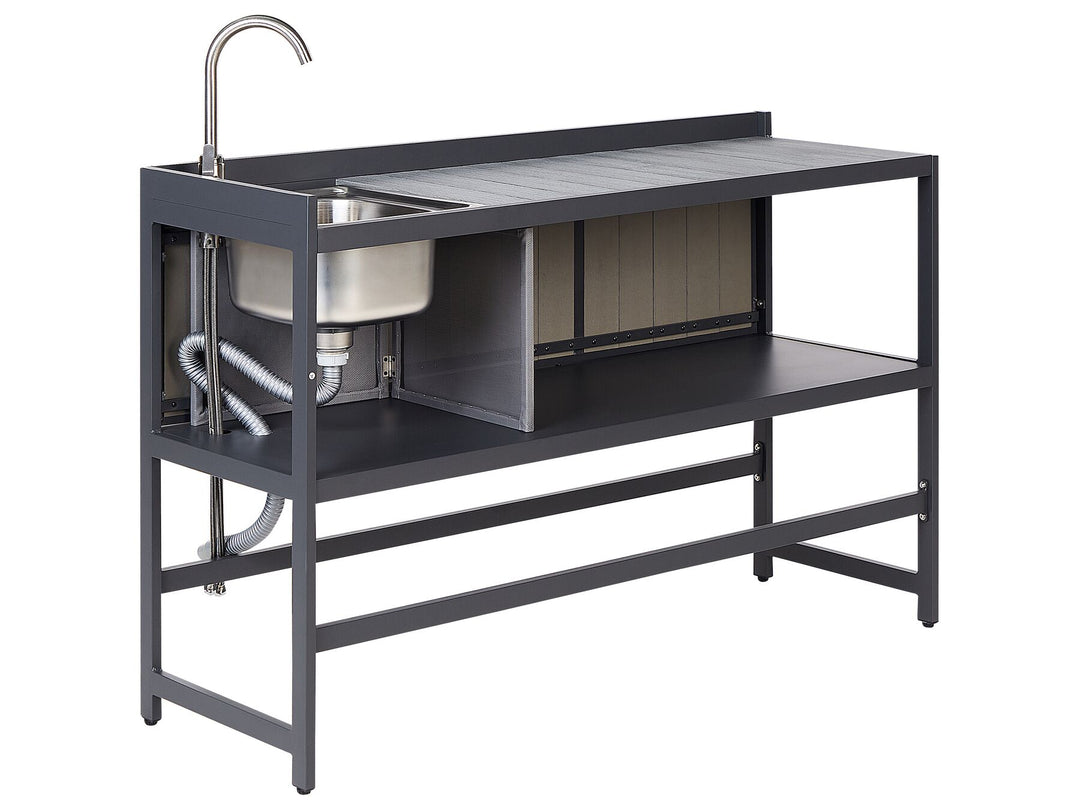 Ortisei 3 Piece Outdoor Kitchen Island with Trolley and Cabinet Set with Sink Grey
