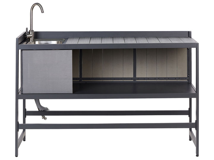 Ortisei 3 Piece Outdoor Kitchen Island with Trolley and Cabinet Set with Sink Grey