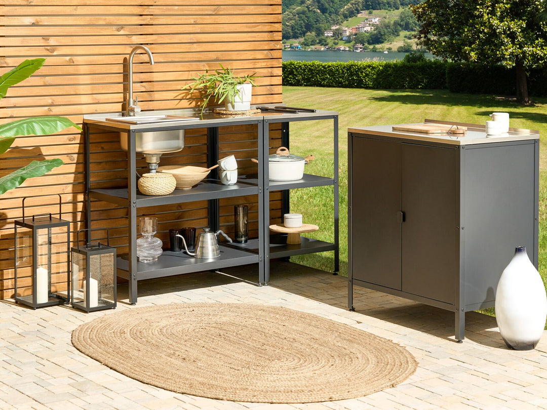 Vilama Steel Outdoor Kitchen Island with Sink Black